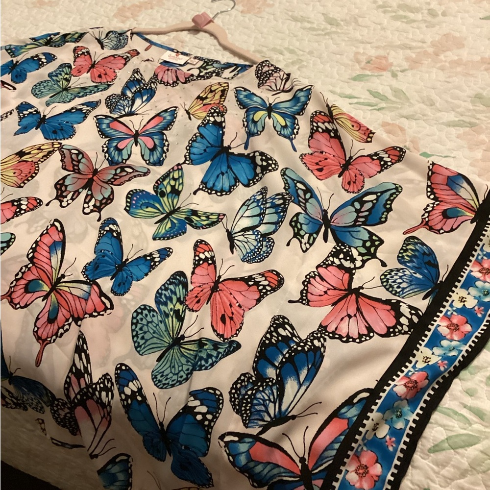 Quacker Factory Poncho Butterfly Print Size Xl - image 3
